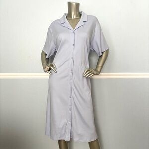 Eileen Fisher Sleepwear Notch Collar Shirt Dress Blue Organic Cotton Nwt
